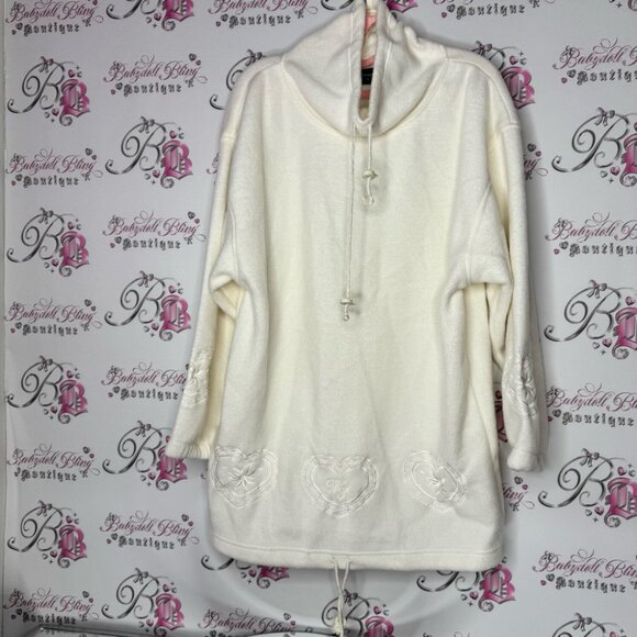 Weekend edition sweater long Cozy White Hooded Pullover heart embroidered - Picture 7 of 13
